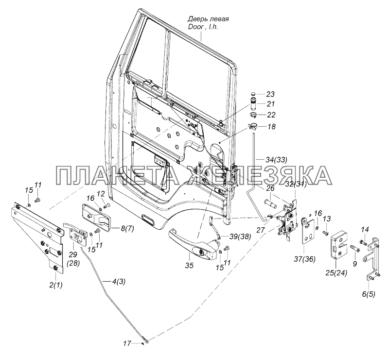 65115-6105011 Установка замков и ручек двери левая КамАЗ-43118 (Евро 4)