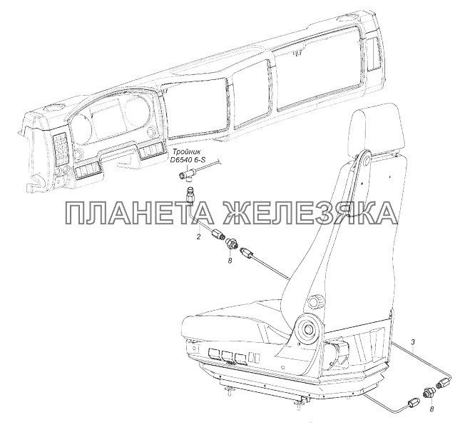 54115-6800900-02 Схема подключения пневмосистемы сидений КамАЗ-43118 (Евро 4)