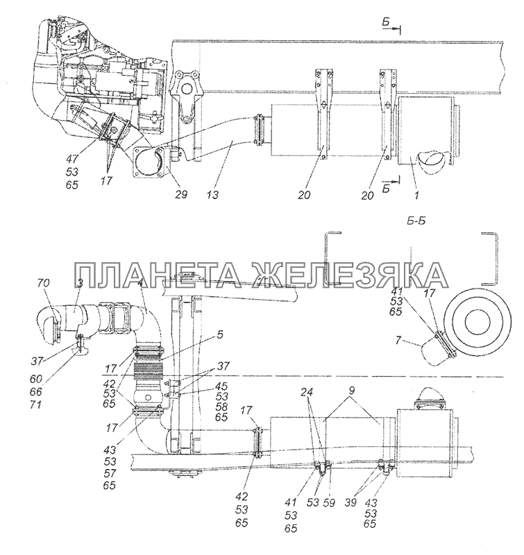 43255-1200003 Установка системы выпуска КамАЗ-43253 (Часть-1)