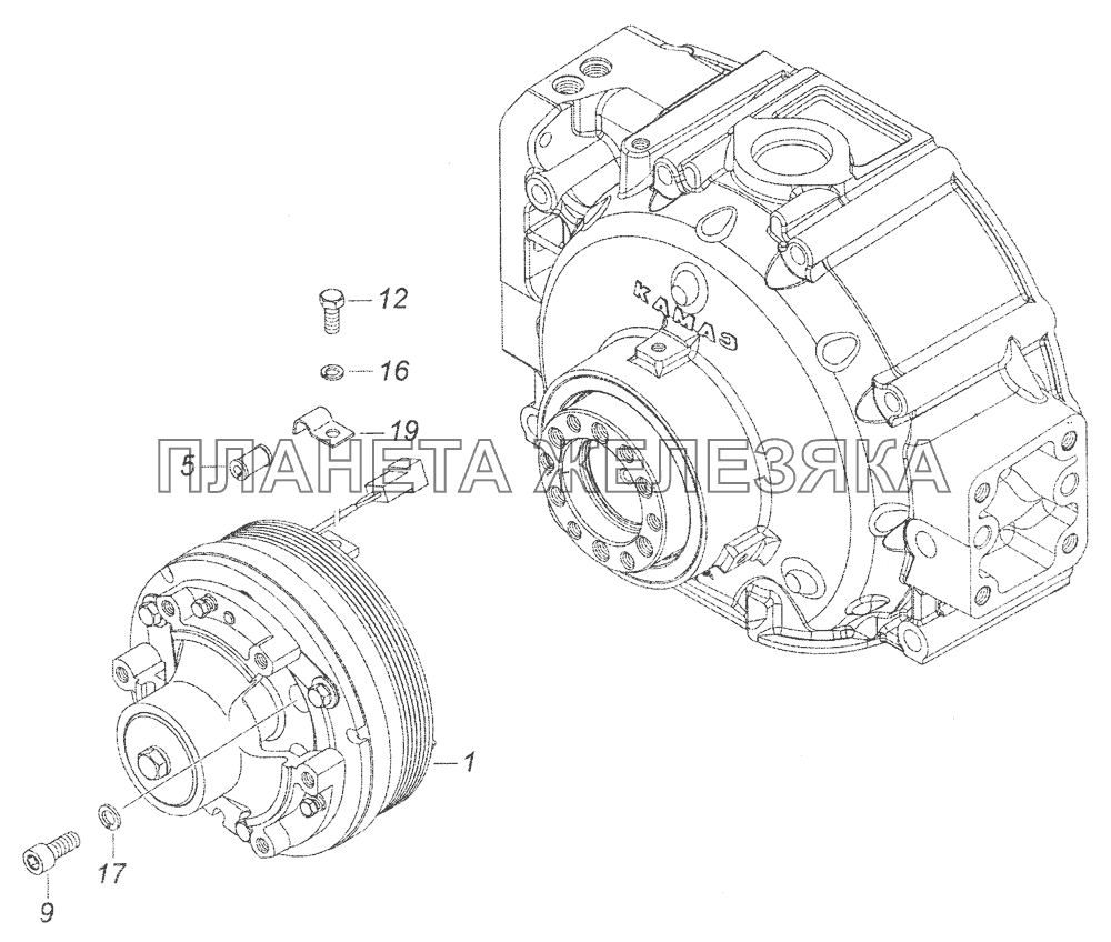 740.30-1317005-10 Установка электромагнитной муфты КамАЗ-43253 (Часть-1)