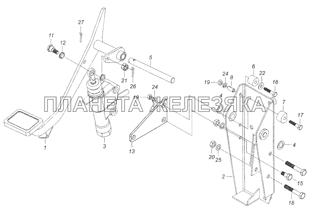 4308-1602008-30 Педаль сцепления с кронштейном и главным цилиндром КамАЗ-43253 (Часть-1)