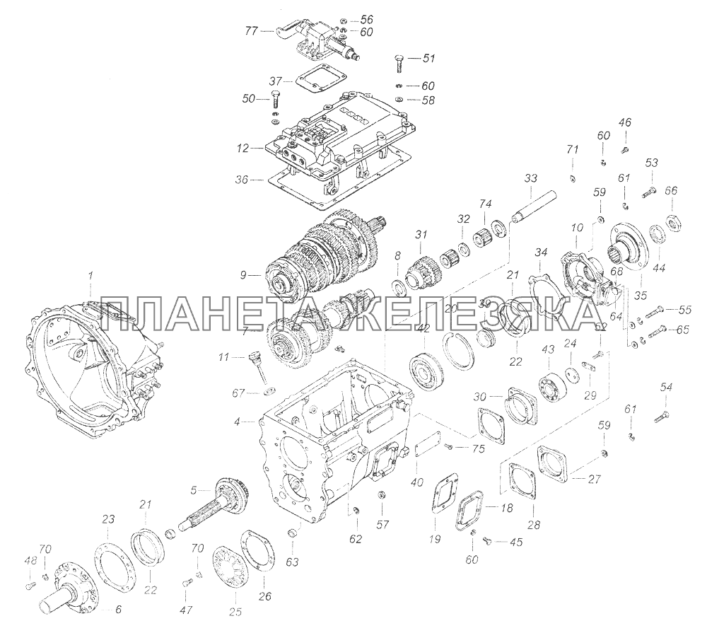 142.1700108 Коробка передач с картером сцепления КамАЗ-43253 (Часть-1)
