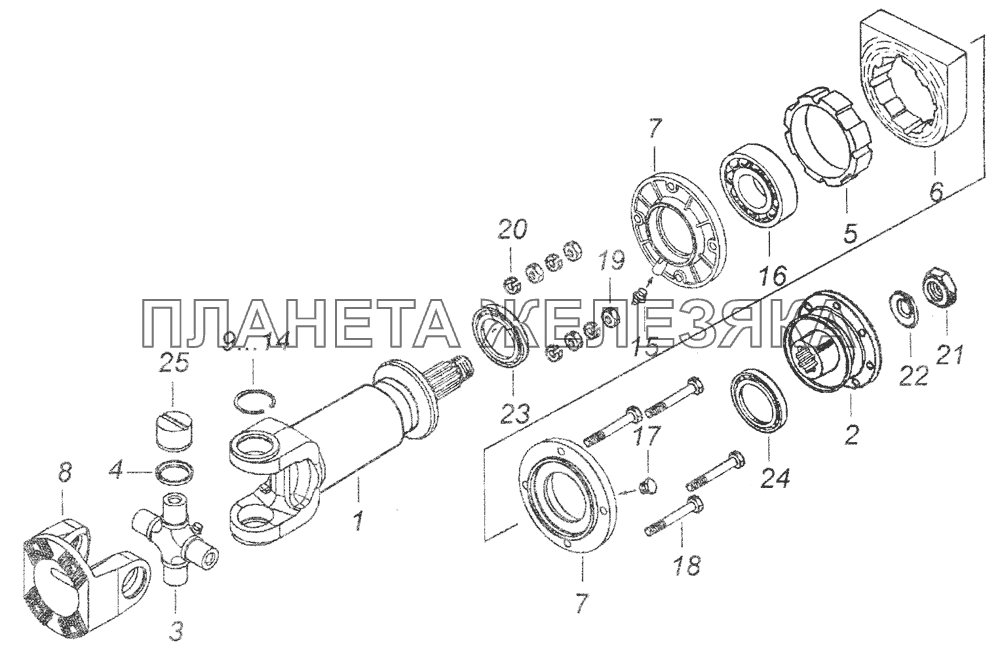 43253-2202011 Вал карданный промежуточный с опорой КамАЗ-43253 (Часть-1)