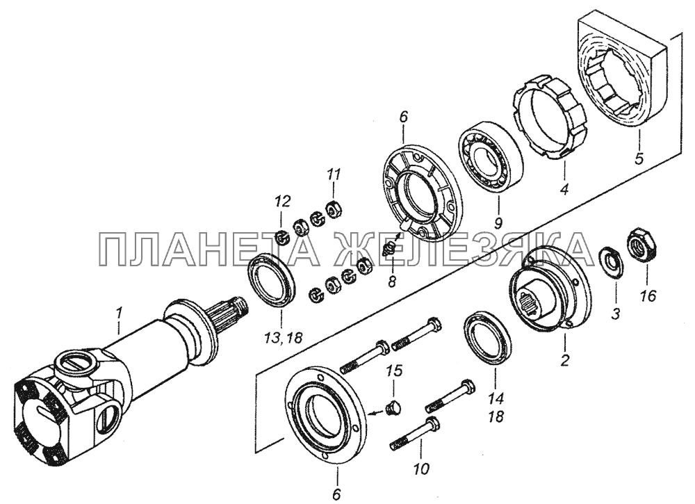 43255-2202011-40 Вал карданный промежуточный с опорой КамАЗ-43253 (Часть-1)