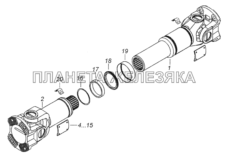 53205-2205011-10 Вал карданный среднего моста КамАЗ-43253 (Часть-1)