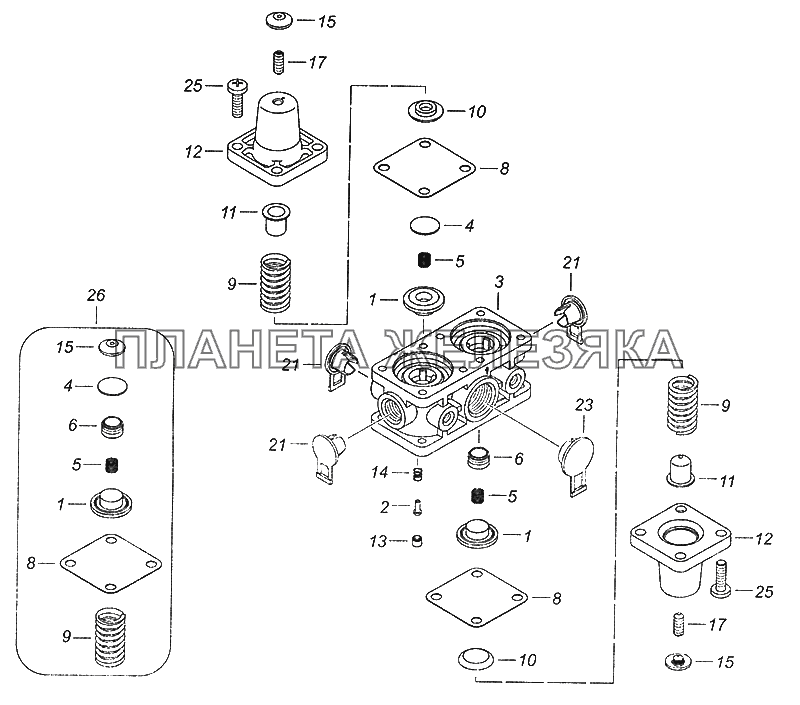 53205-3515400-10 Клапан защитный четырехконтурный КамАЗ-43253 (Часть-2) 53205-3515400-10 Клапан защитный четырехконтурный КамАЗ-43253 (Часть-2)