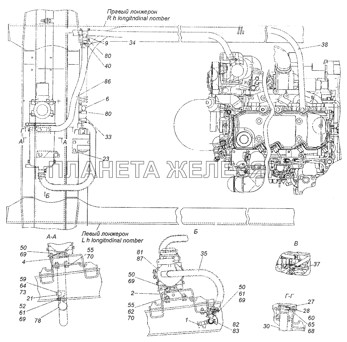 43255-8106001-10 Установка подогревателя 14TC КамАЗ-43253 (Часть-2)