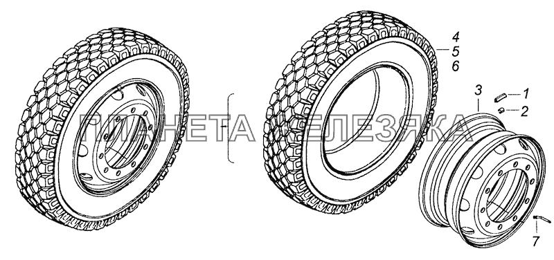 65116-3101011 Колесо 8,25x22,5 стальное с шиной КамАЗ-43253, 43255 (Евро-4)