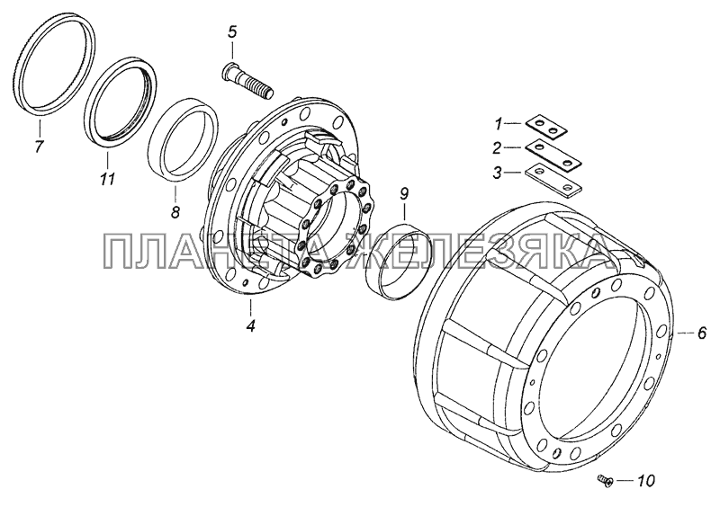 65115-3104010-20 Ступица заднего колеса с барабаном тормоза КамАЗ-43253, 43255 (Евро-4)