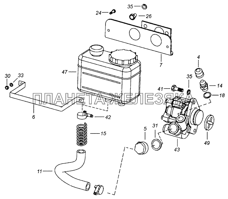 5308-3400019-10 Установка бачка и насоса ГУР - Tank and steering servo unit pump installation КамАЗ-43253, 43255 (Евро-4) 5308-3400019-10 Установка бачка и насоса ГУР - Tank and steering servo unit pump installation КамАЗ-43253, 43255 (Евро-4)