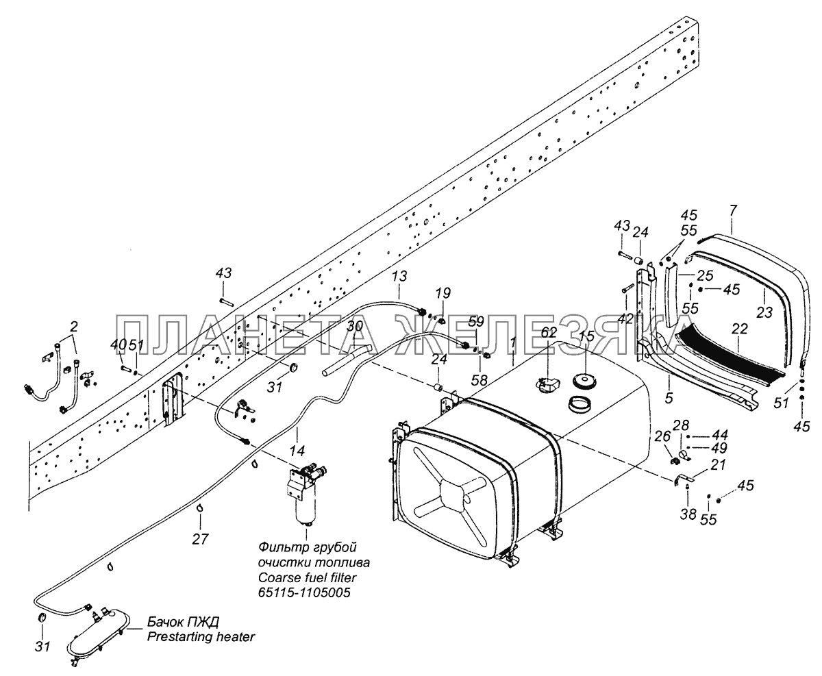 65115-1100045-13 Установка топливного бака и топливопроводов КамАЗ-43253, 43255 (Евро-4)