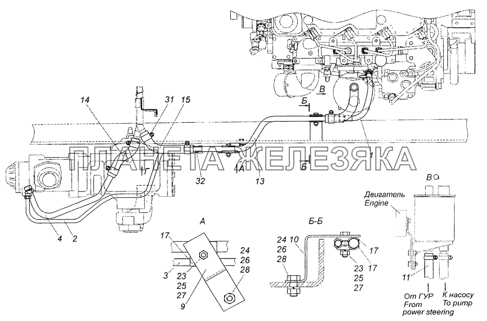 43255-3400018-30 Установка трубопроводов рулевого управления КамАЗ-43253, 43255 (Евро-4)