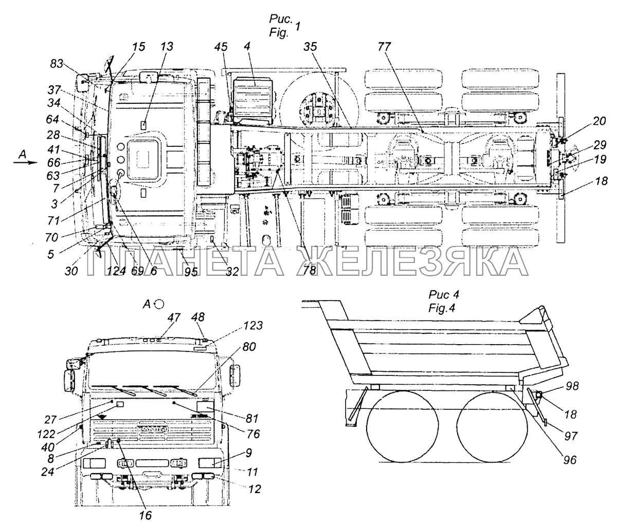 43253-3700001-63 Электрооборудование. Расположение на автомобиле КамАЗ-43253, 43255 (Евро-4)