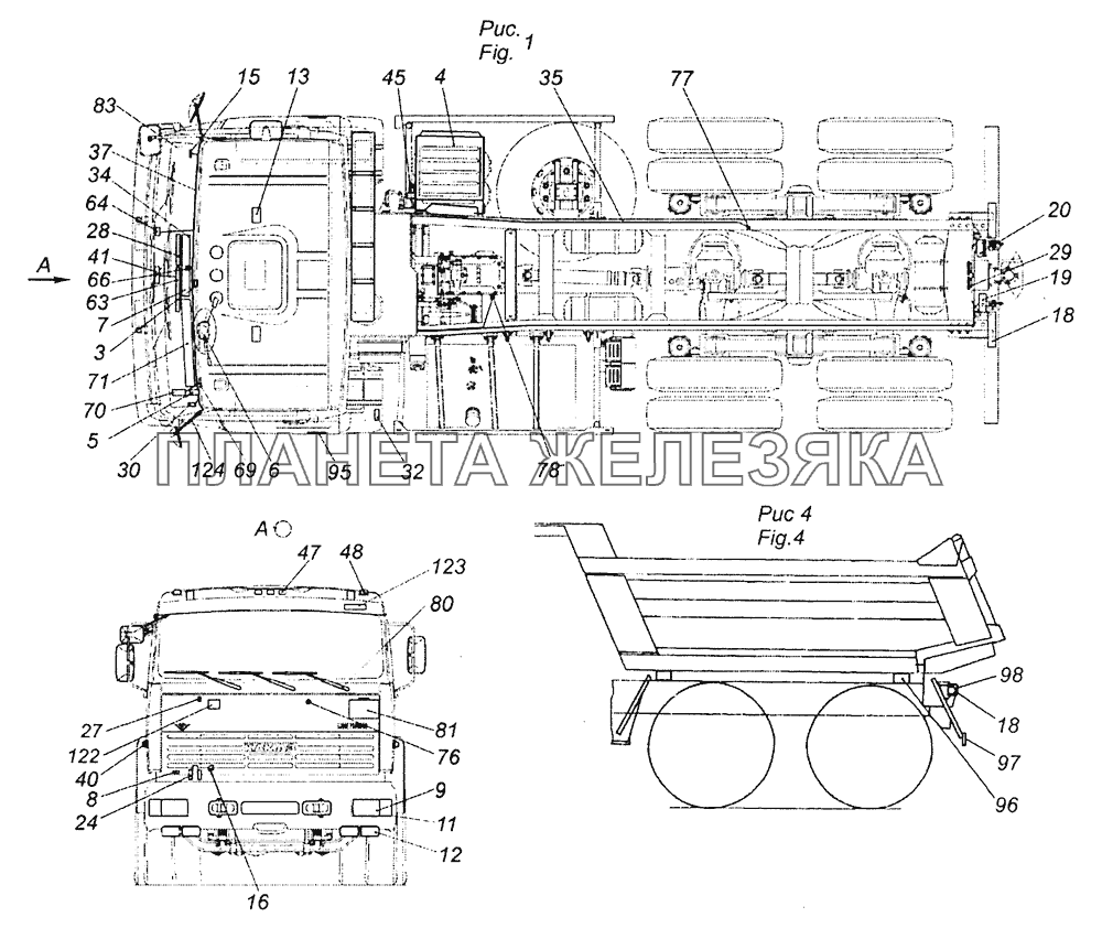 43253-3700001-65 Электрооборудование. Расположение на автомобиле КамАЗ-43253, 43255 (Евро-4)