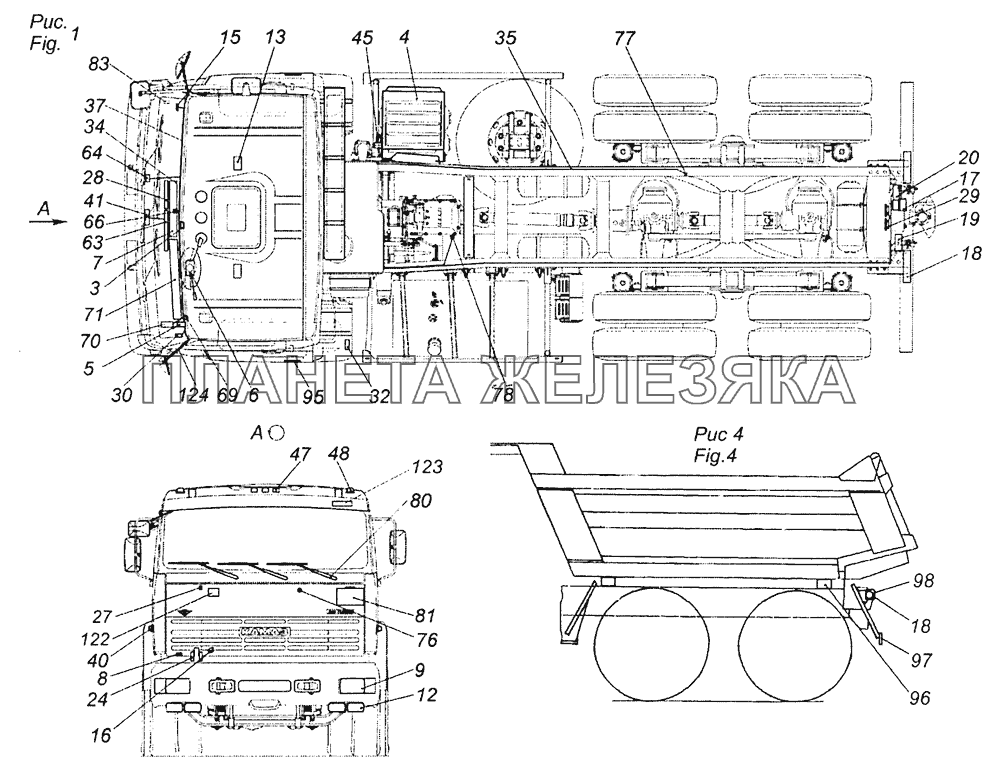 43255-3700001-37 Электрооборудование. Расположение на автомобиле КамАЗ-43253, 43255 (Евро-4)