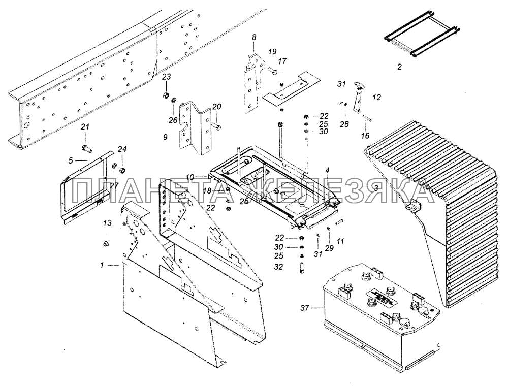 65115-3703001-30 Установка аккумуляторных батарей КамАЗ-43253, 43255 (Евро-4)