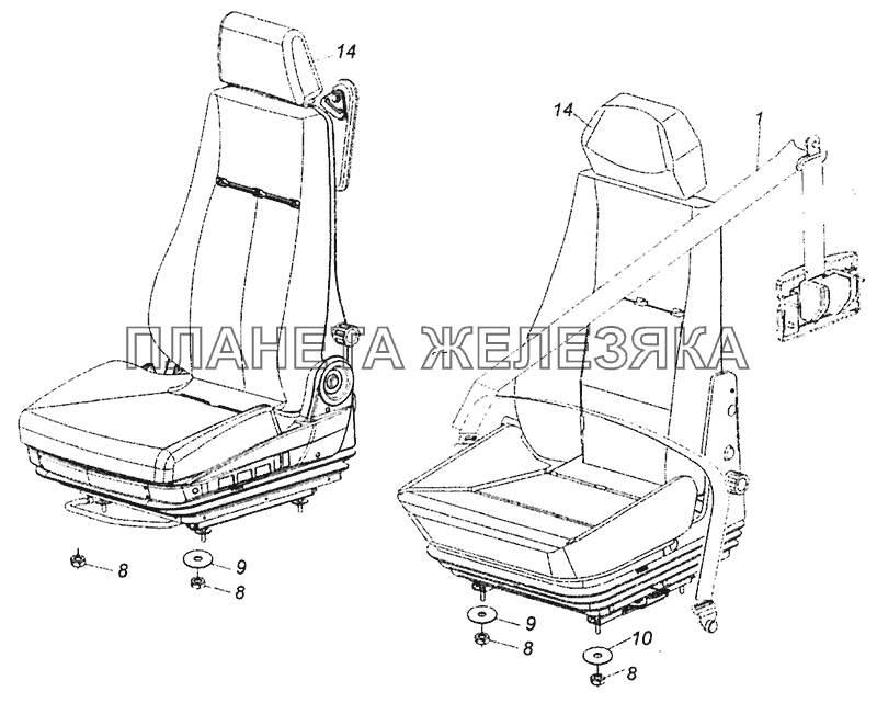 5460-5000121 Установка сиденья водителя КамАЗ-43253, 43255 (Евро-4)