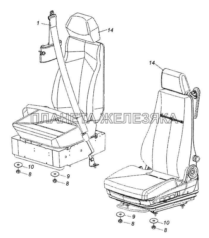 5460-5000122 Установка сиденья пассажира КамАЗ-43253, 43255 (Евро-4)