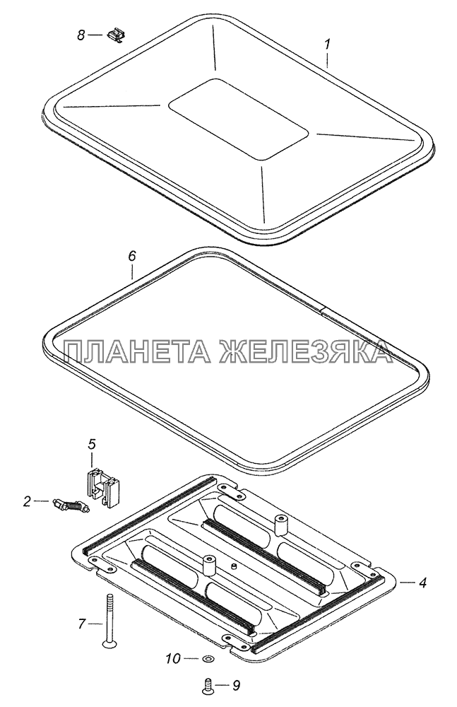 53205-5713008 Установка вентиляционного люка крыши КамАЗ-43253, 43255 (Евро-4)