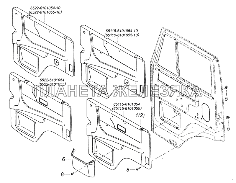 65115-6102005 Установка обивок двери КамАЗ-43253, 43255 (Евро-4)