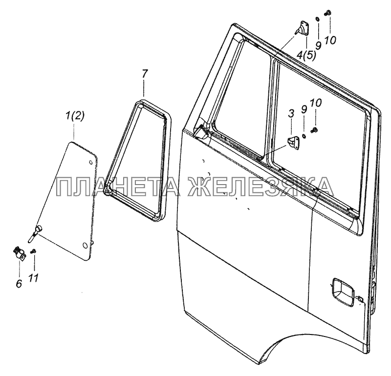 65115-6103005 Установка форточек двери КамАЗ-43253, 43255 (Евро-4)