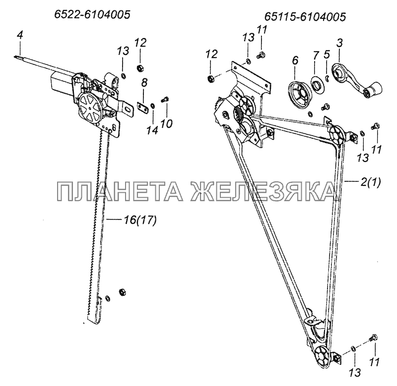 65115-6104005 Установка стеклоподъемников двери КамАЗ-43253, 43255 (Евро-4)