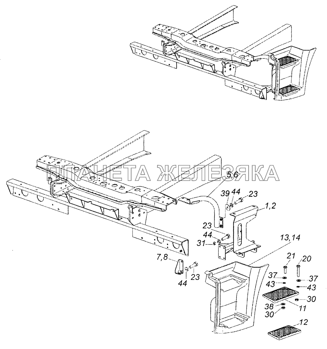 65115-8405009-50 Установка подножек левая КамАЗ-43253, 43255 (Евро-4)