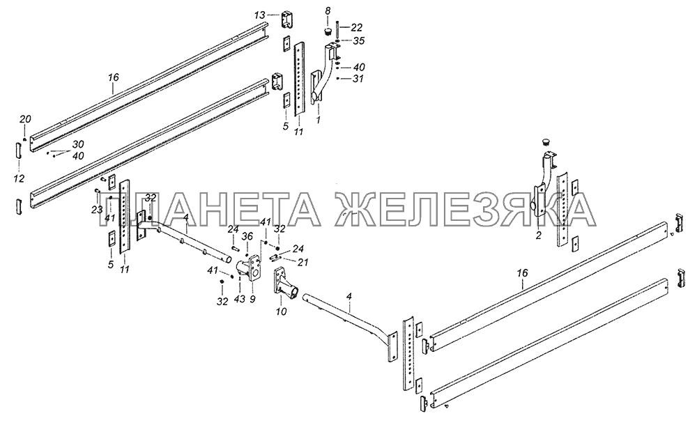 43255-8410003-10 Установка боковой защиты КамАЗ-43253, 43255 (Евро-4)