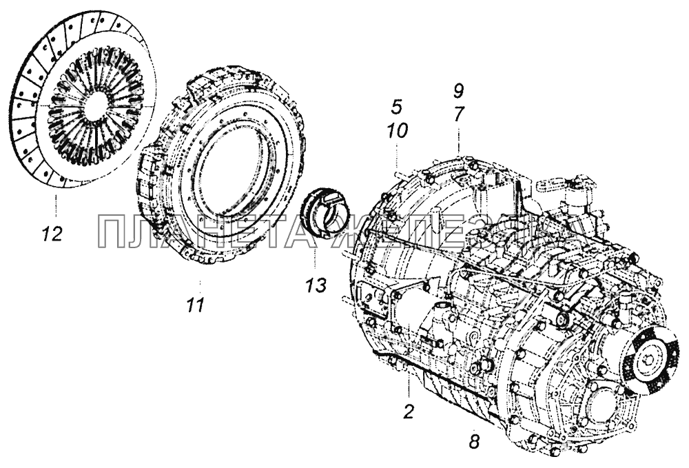 4308-1600010-60 Установка сцепления и коробки передач КамАЗ-43253, 43255 (Евро-4)