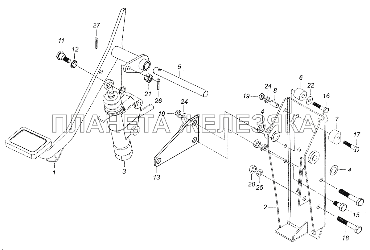 4308-1602008-30 Педаль сцепления с кронштейном и главным цилиндром КамАЗ-43253, 43255 (Евро-4)