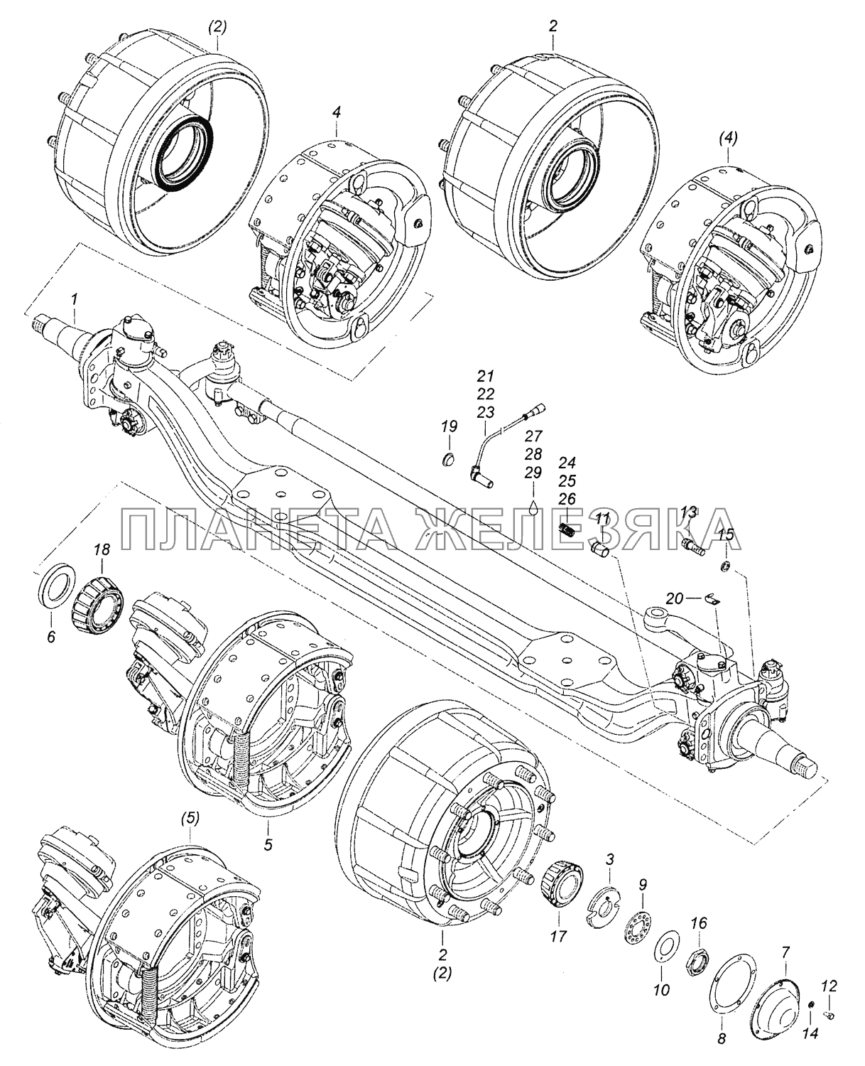 65115-3000012-13 Ось передняя с тормозами - Front axle with brakes КамАЗ-43253, 43255 (Евро-4)