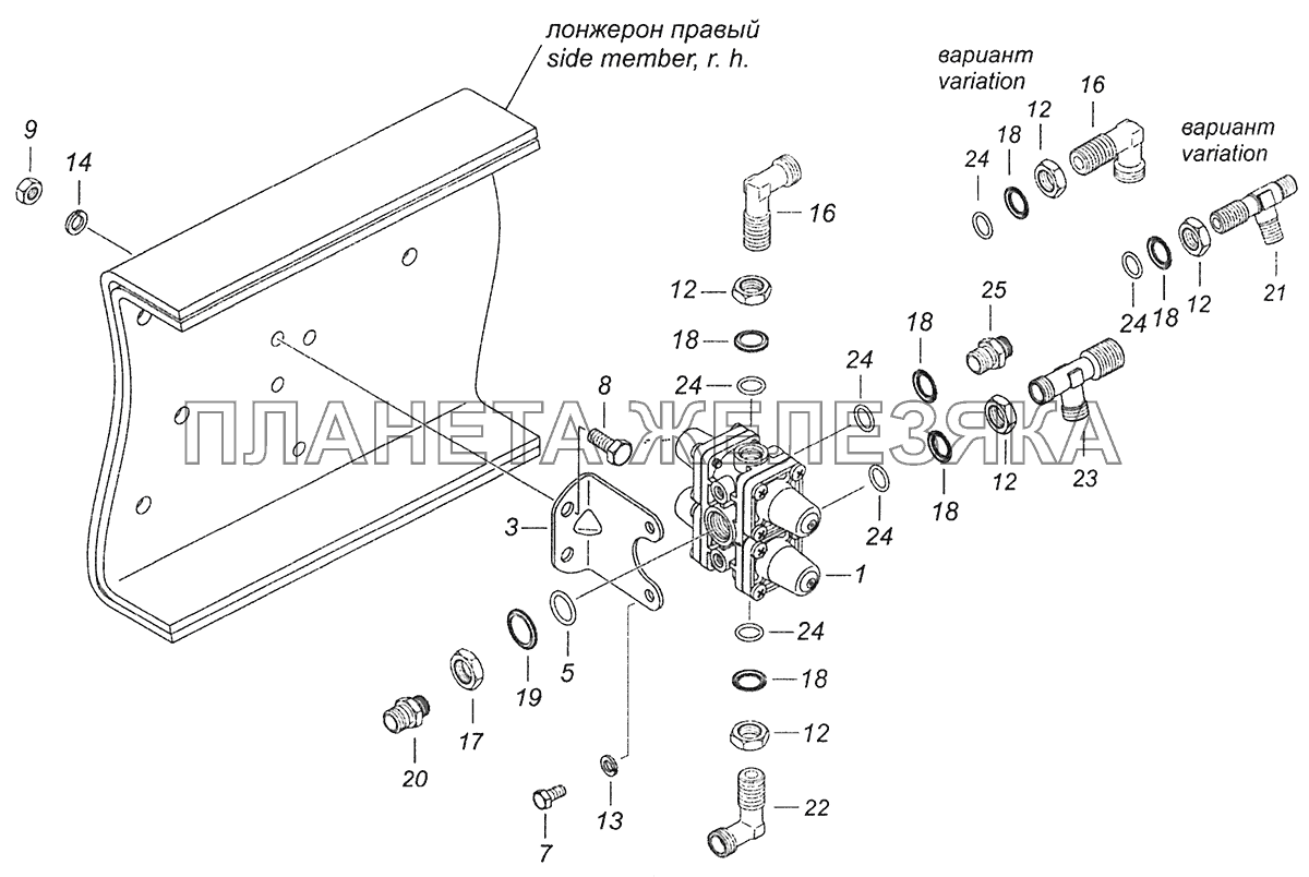 5320-3500015-10 Установка четырехконтурного защитного клапана КамАЗ-43255 (Евро-2)