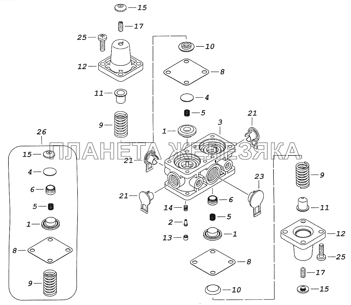 53205-3515400-10 Клапан защитный четырехконтурный КамАЗ-43255 (Евро-2)