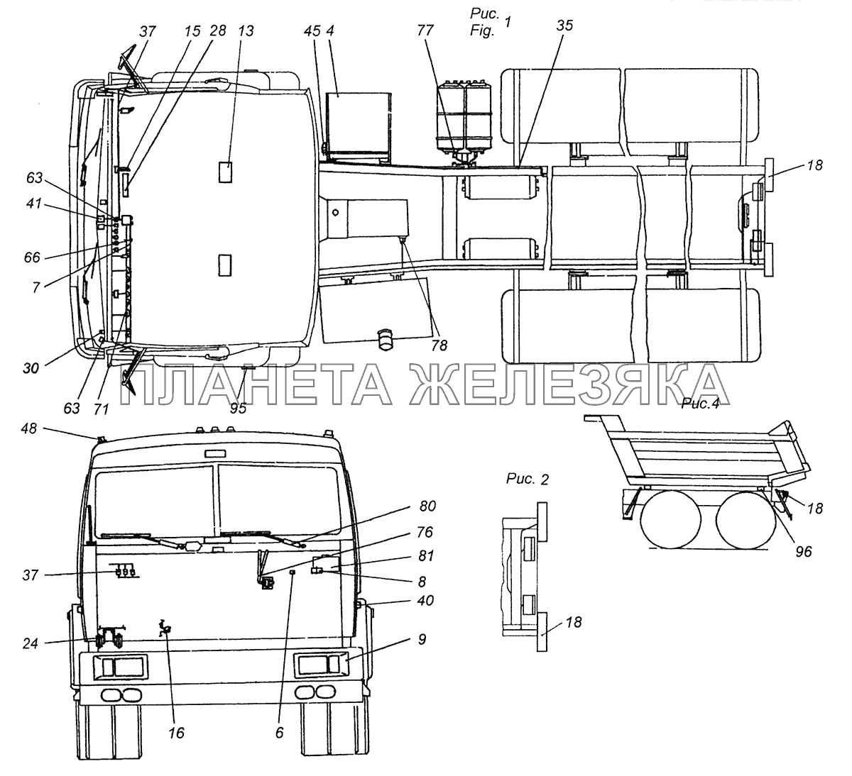 43255-3700001-15 Электрооборудование. Расположение на автомобиле КамАЗ-43255 (Евро-2)