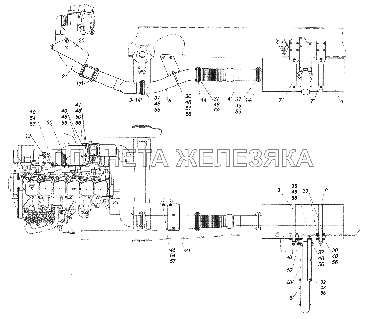 43255-1200002 Установка системы выпуска КамАЗ-43255 (Евро-2)