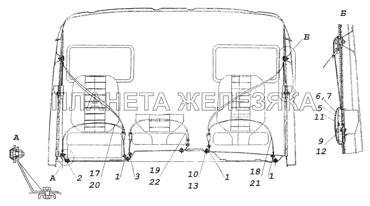 53205-5000075-10 Установка ремней безопасности КамАЗ-43255 (Евро-2)