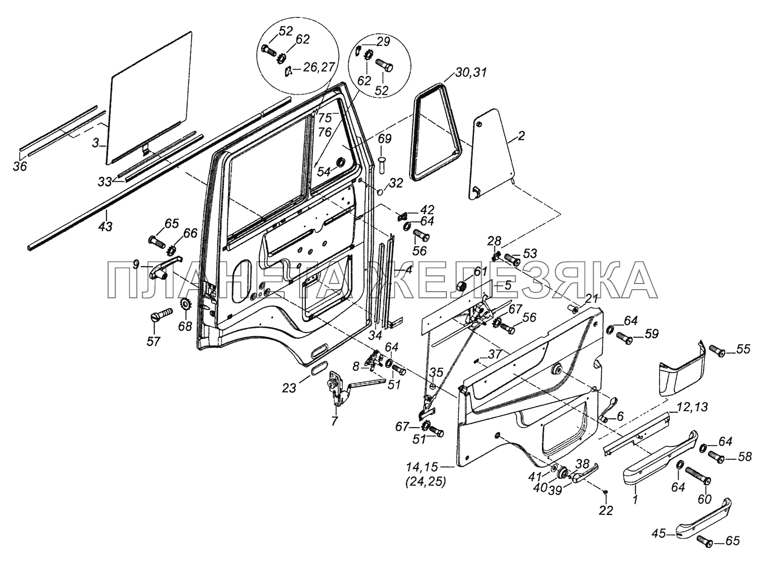 53205-6100005 Установка стекол и арматуры двери левой КамАЗ-43255 (Евро-2)