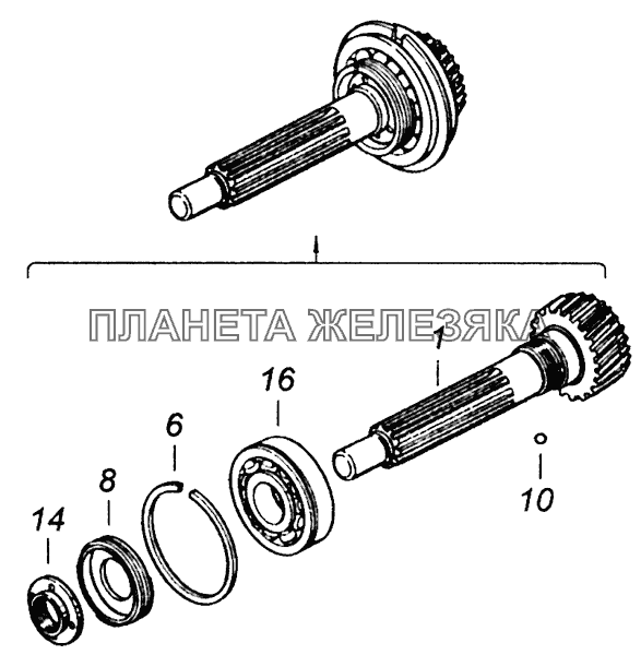 141.1701025-30 Вал первичный коробки передач КамАЗ-43255 (Евро-2) 141.1701025-30 Вал первичный коробки передач КамАЗ-43255 (Евро-2)