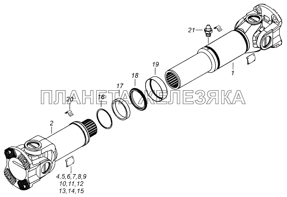 43253-2201011-10 Вал карданный заднего моста КамАЗ-43255 (Евро-2) 43253-2201011-10 Вал карданный заднего моста КамАЗ-43255 (Евро-2)