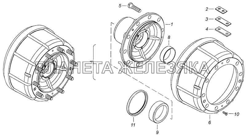 65115-3103010 Ступица переднего колеса с барабаном тормоза КамАЗ-43255 (Евро-2)