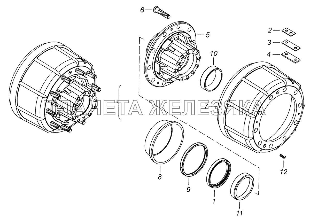 65115-3104010 Ступица заднего колеса с барабаном тормоза КамАЗ-43255 (Евро-2)