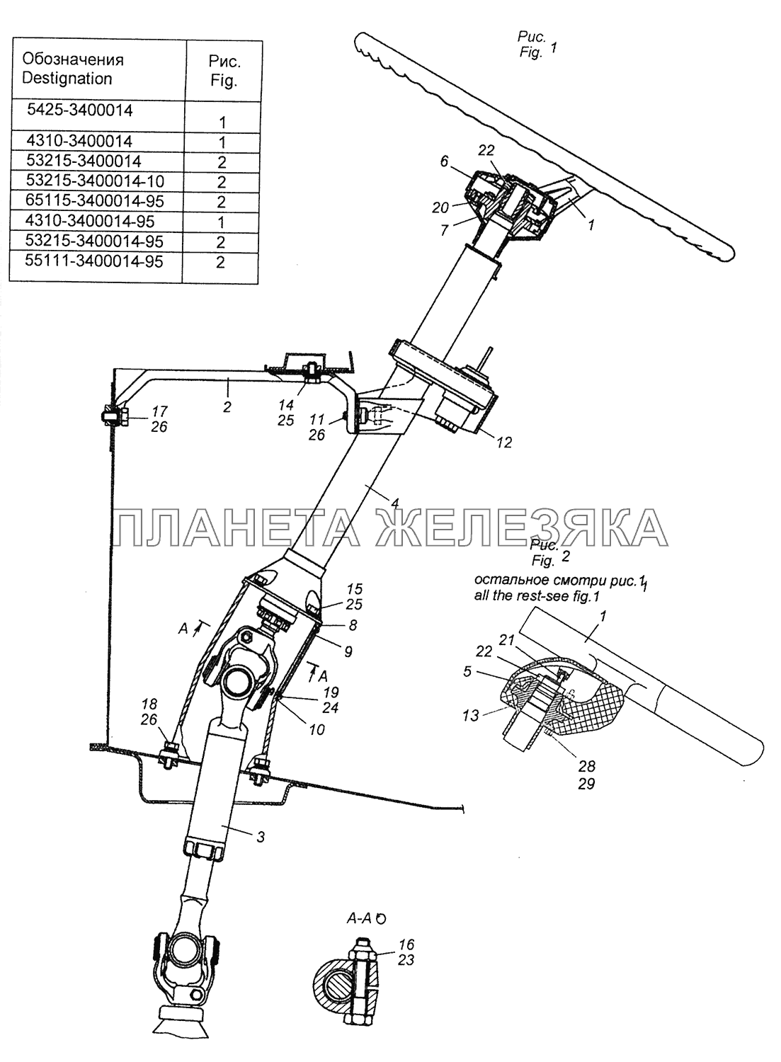 5425-3400014 Установка колонки рулевого управления КамАЗ-43255 (Евро-2)