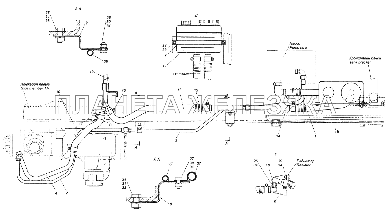 43255-3400018-10 Установка трубопроводов и бачка насоса ГУР КамАЗ-43255 (Евро-2)