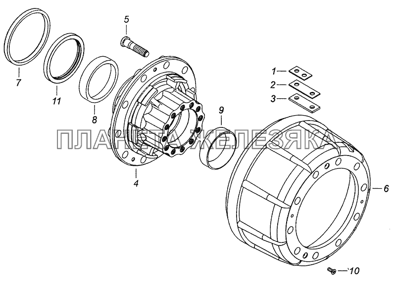 65115-3104010-20 Ступица заднего колеса с барабаном тормоза КамАЗ-43255 (Евро-3)
