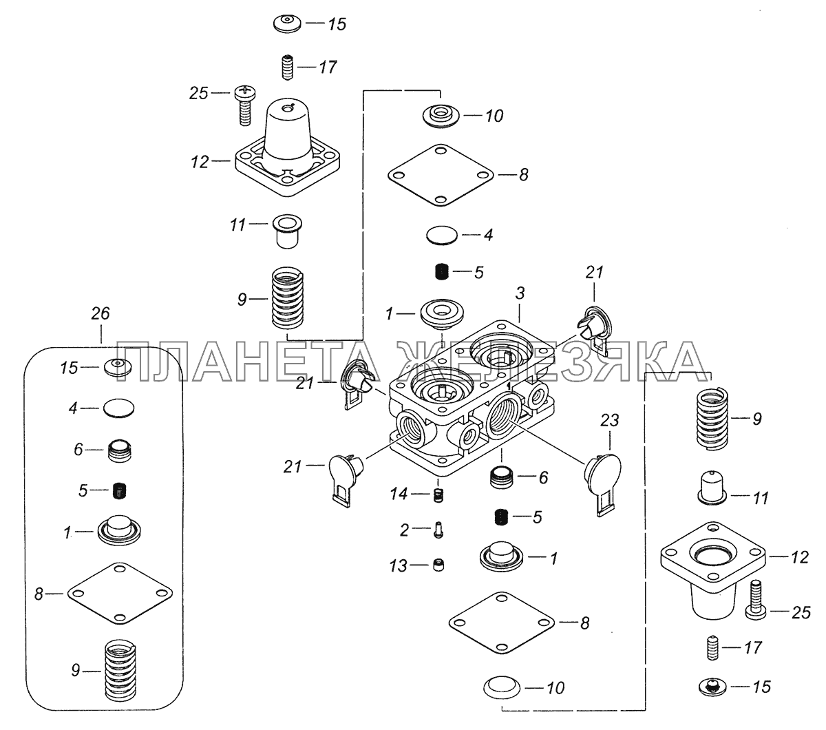 53205-3515400-10 Клапан защитный четырехконтурный КамАЗ-43255 (Евро-3)