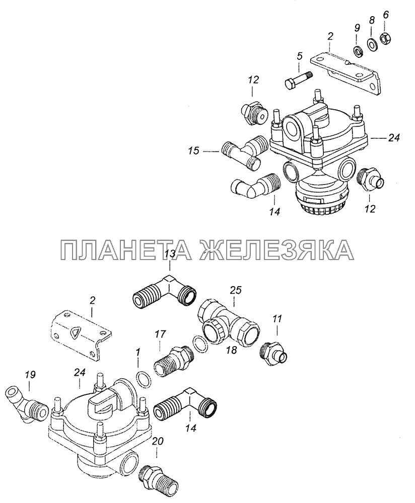 43253-3500018-04 Установка ускорительных клапанов КамАЗ-43255 (Евро-3)