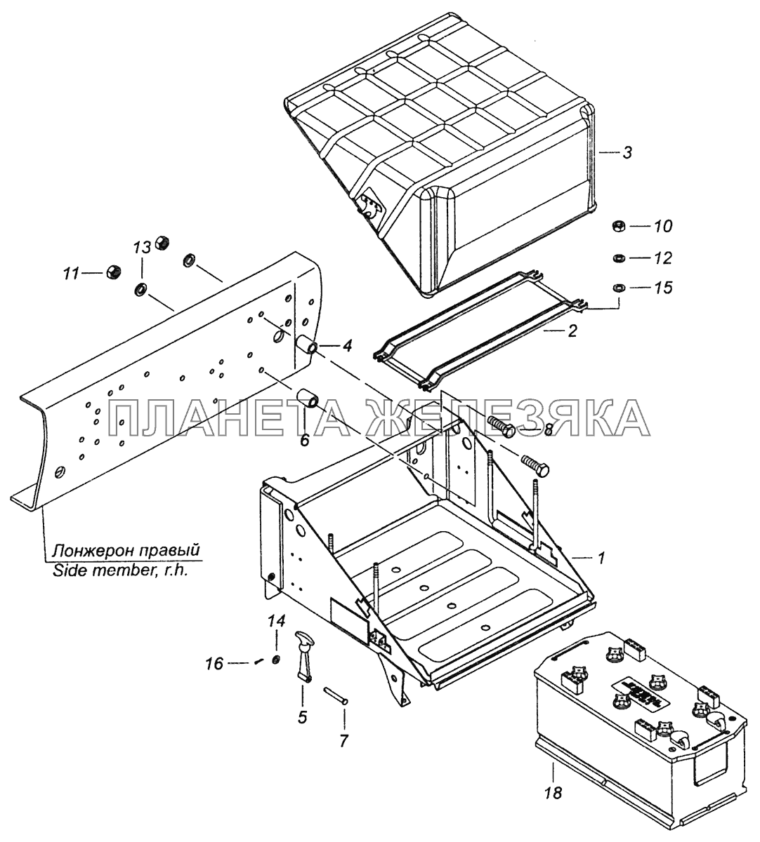 43253-3703001-35 Установка аккумуляторных батарей КамАЗ-43255 (Евро-3)