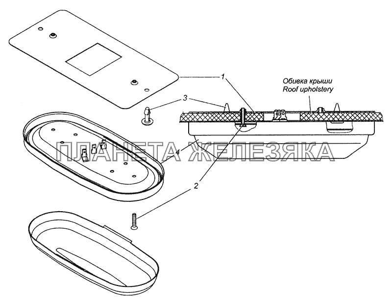 53205-3714001-10 Установка плафонов КамАЗ-43255 (Евро-3)