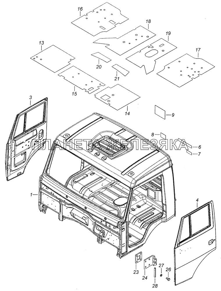43255-5000014-20 Кабина с дверями окрашенная КамАЗ-43255 (Евро-3)