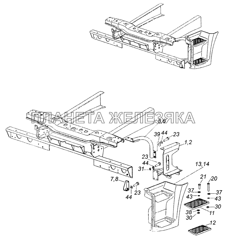 65115-8405009-50 Установка подножек левая КамАЗ-43255 (Евро-3)